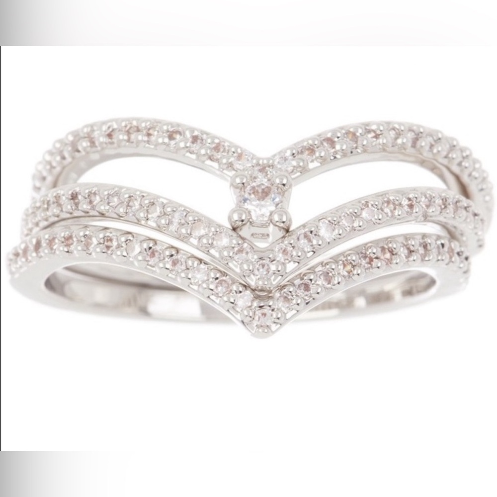 🦋 3/$9 3 Row Pointed Bands Set stacking rings cubic zirconia sz 7 silver brass